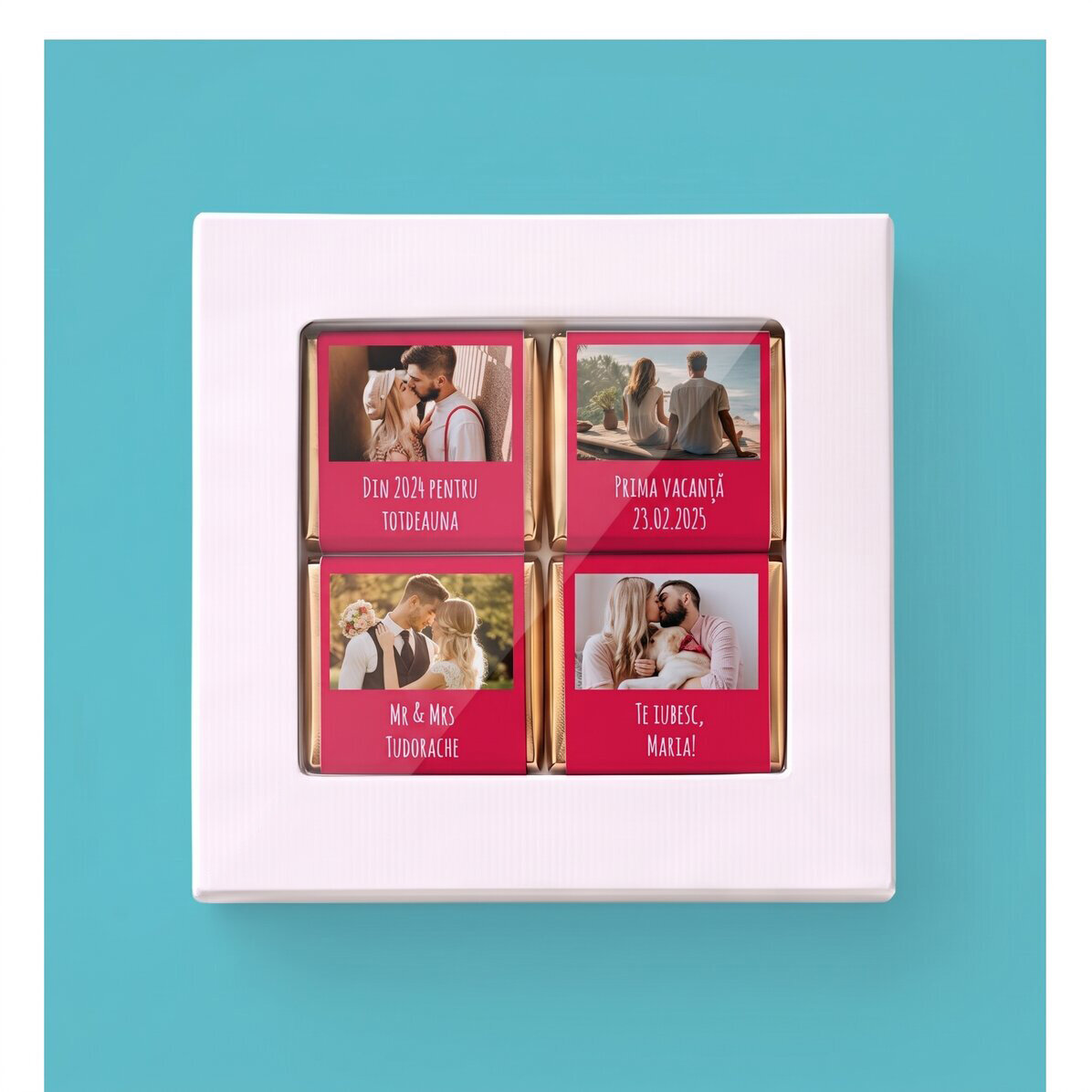 Boîtes-cadeaux contenant des mini-chocolats personnalisés