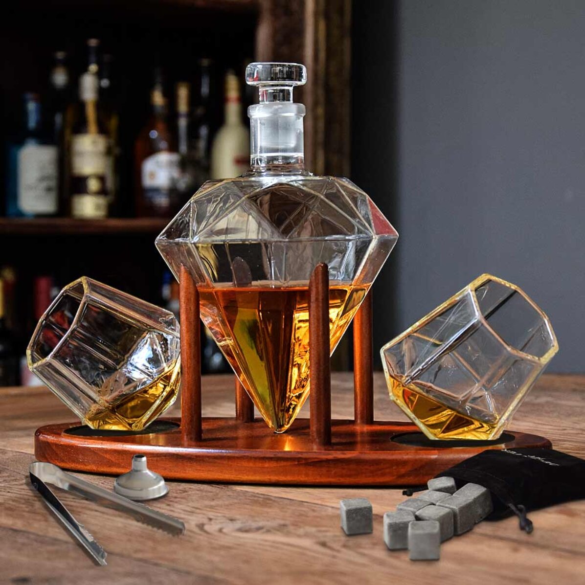 Décanteur de luxe « Diamant » avec deux verres