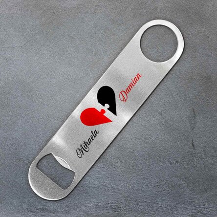 Personalised beer opener with text - Puzzle heart