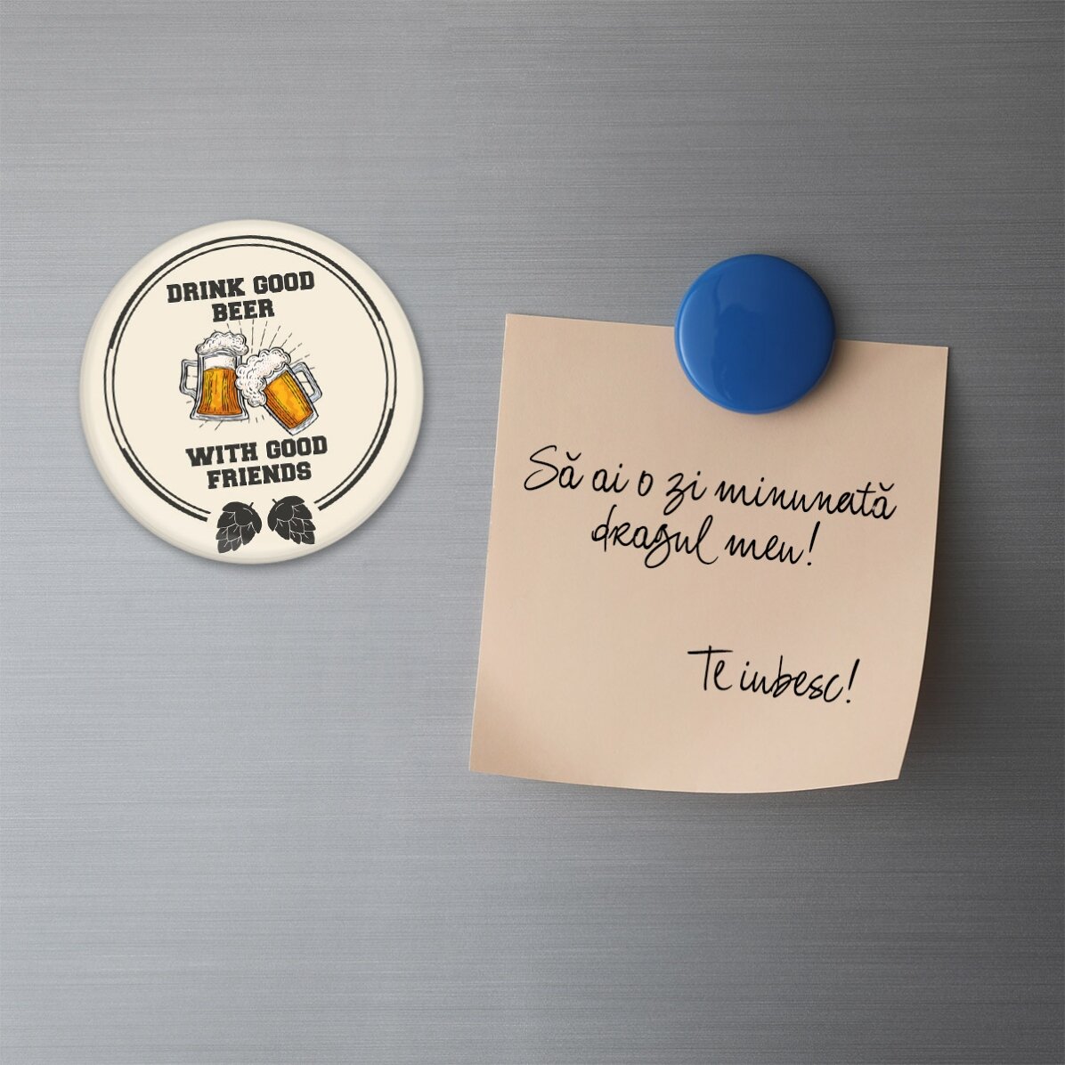 Ouvre-bouteille magnétique personnalisé avec inscription : « Good beer with good friends »
