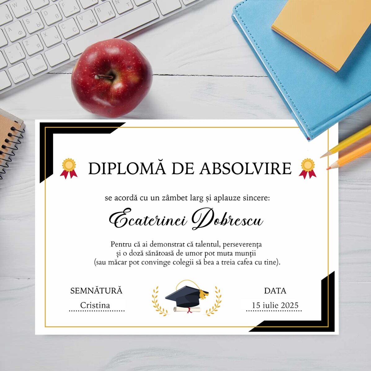 Diplôme personnalisé avec texte - Remise des diplômes