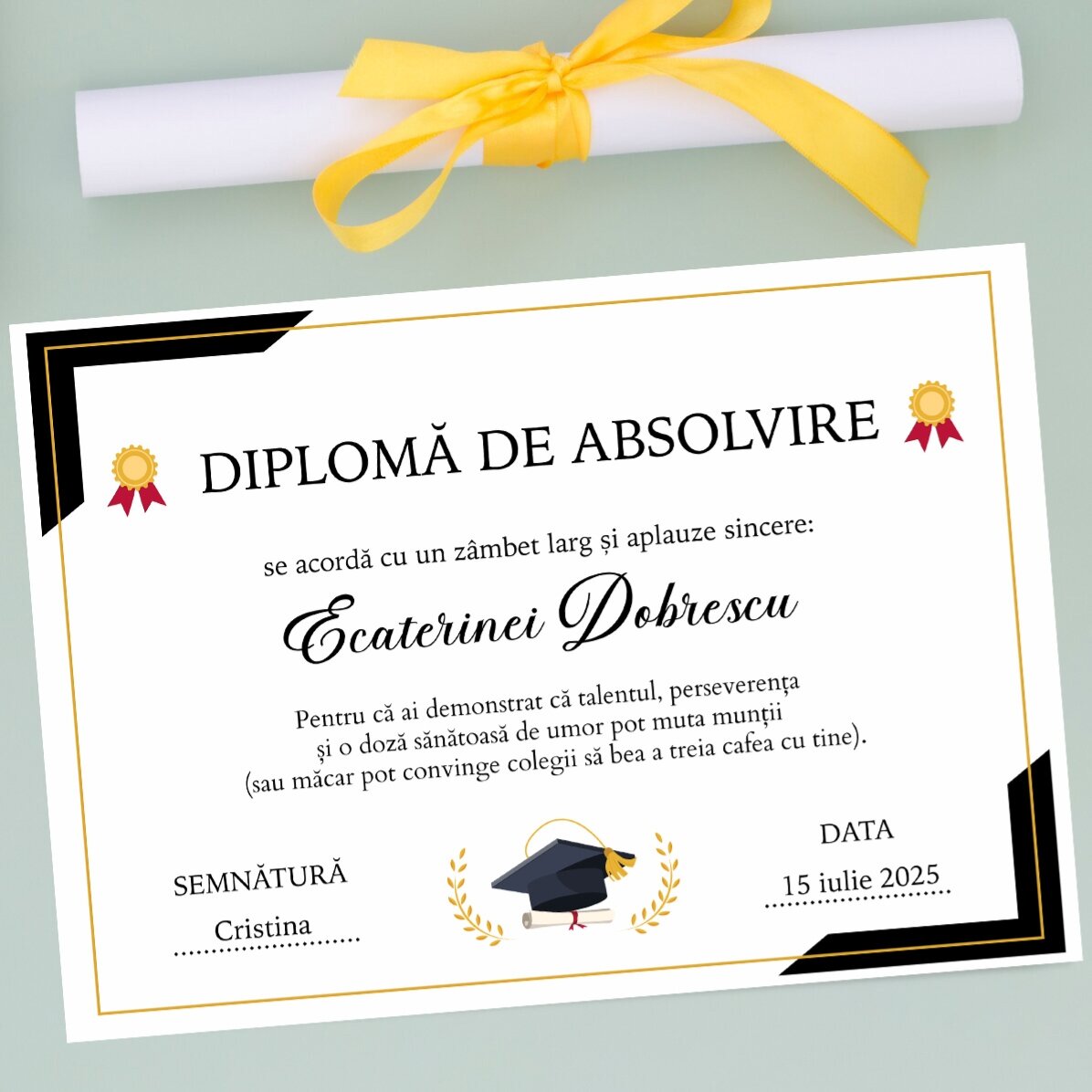 Diplôme personnalisé avec texte - Remise des diplômes