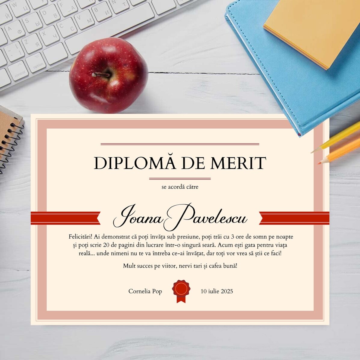 Diplôme personnalisé avec texte - Diplôme de mérite