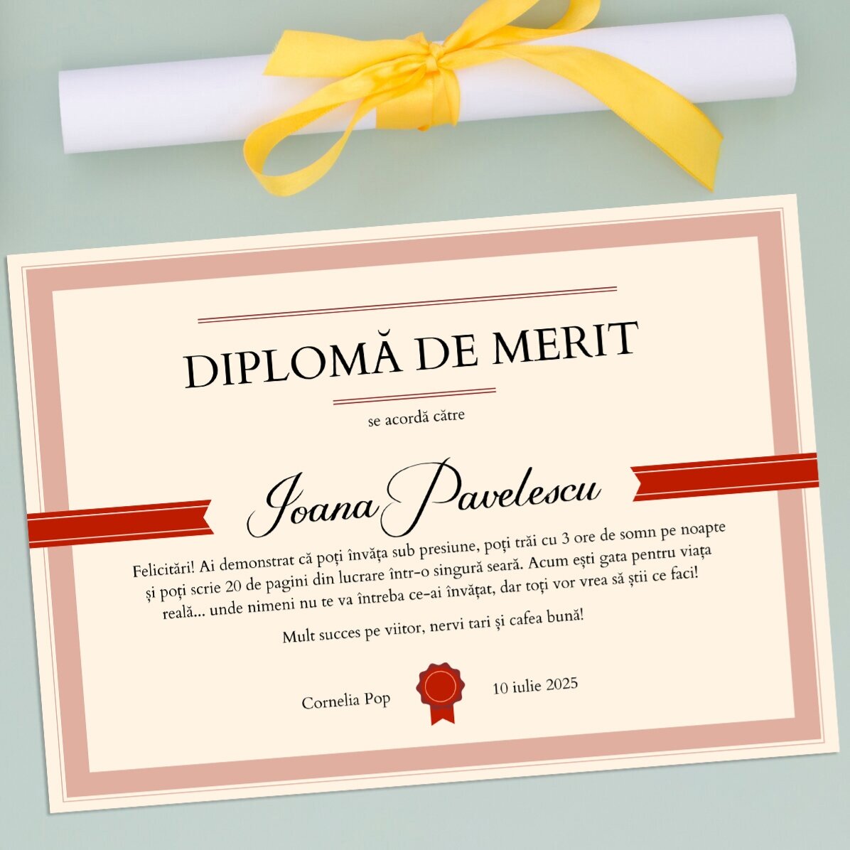 Diplôme personnalisé avec texte - Diplôme de mérite