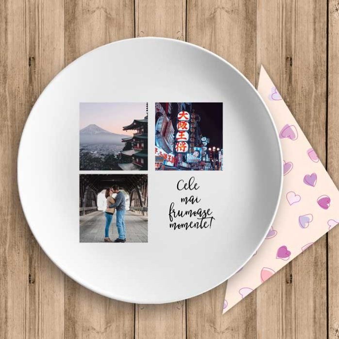 Assiette personnalisée avec 3 photos et un texte