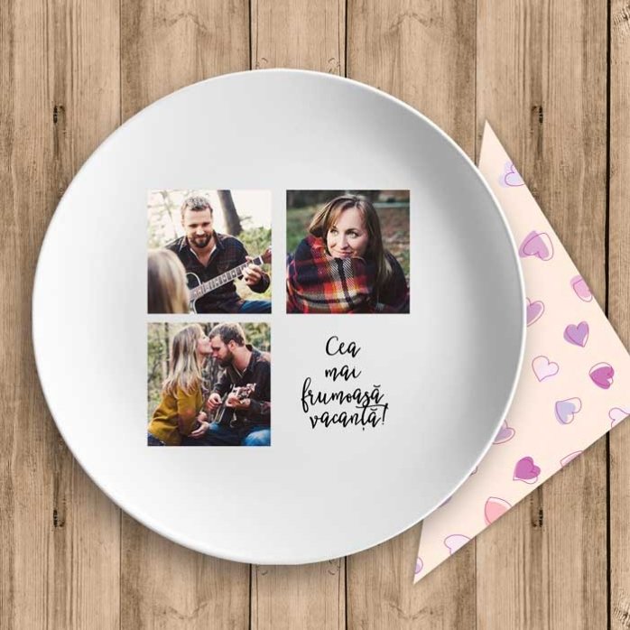 Assiette personnalisée avec 3 photos et un texte