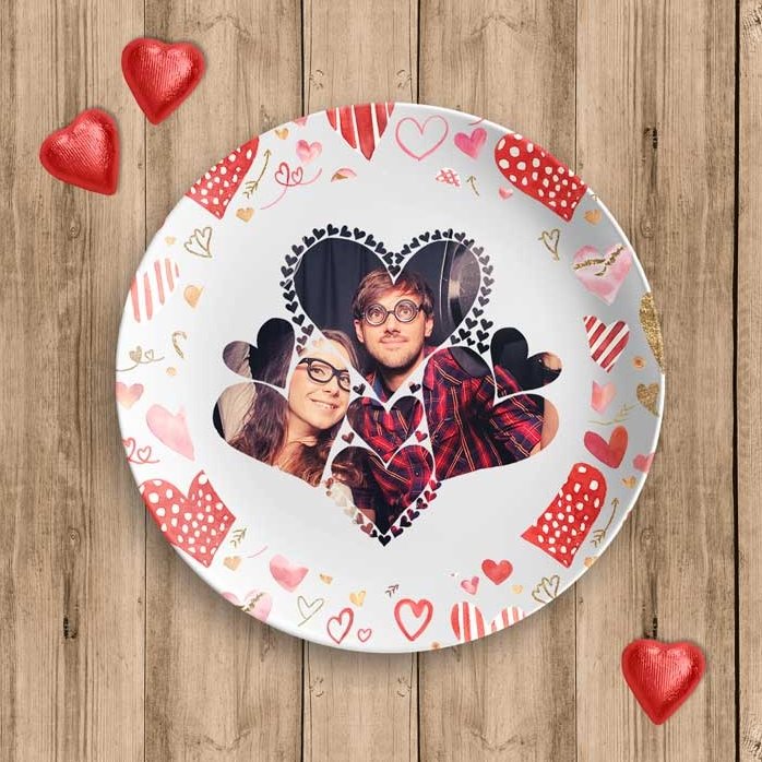 Assiette personnalisée avec une photo - Cœurs