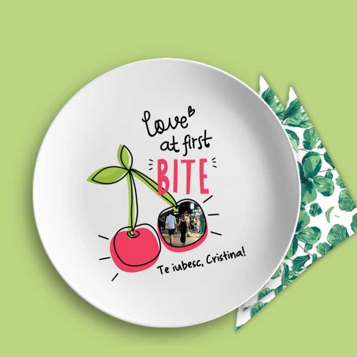 Assiette personnalisée avec photo et texte - Love at first bite