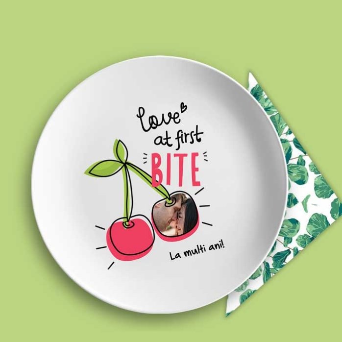 Assiette personnalisée avec photo et texte - Love at first bite