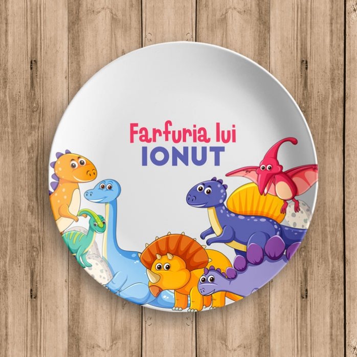 Assiette personnalisée avec inscription - Dinosaures
