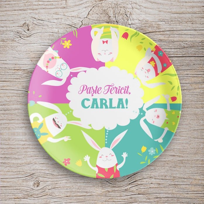 Assiette personnalisée avec inscription - Lapins de Pâques