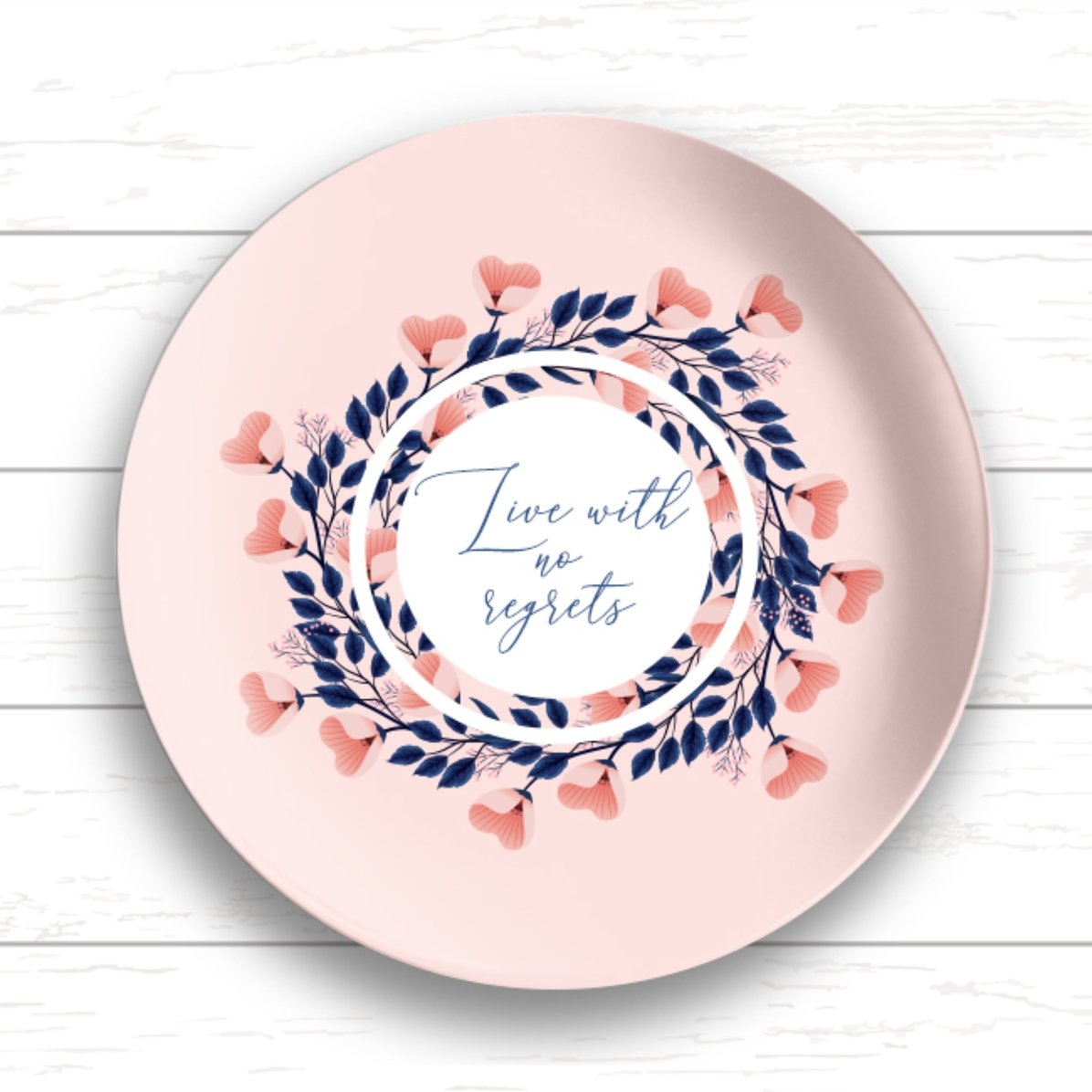 Assiette personnalisée avec inscription : « live with no regrets »
