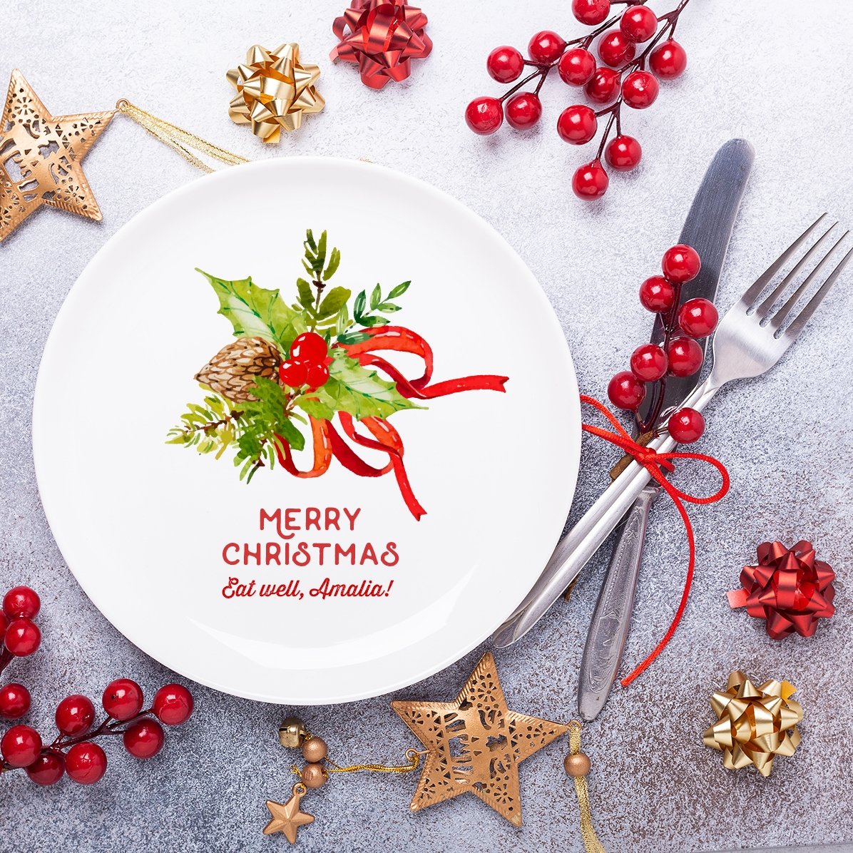 Assiette personnalisée avec le texte « Merry Christmas »