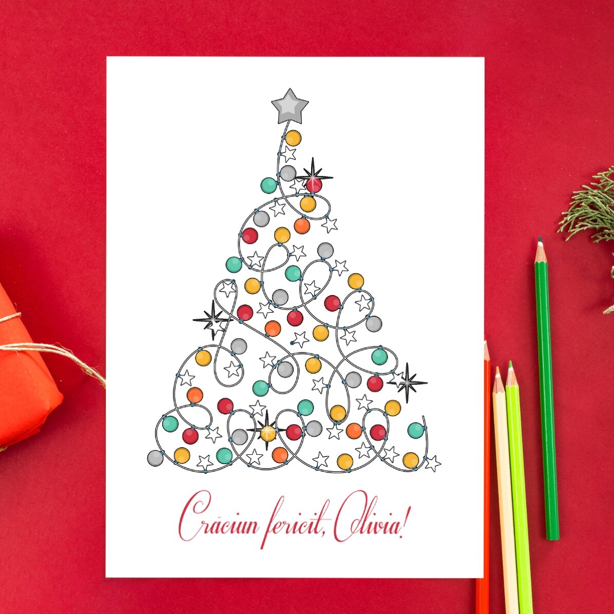Carte de vœux personnalisée à colorier avec un message de Noël