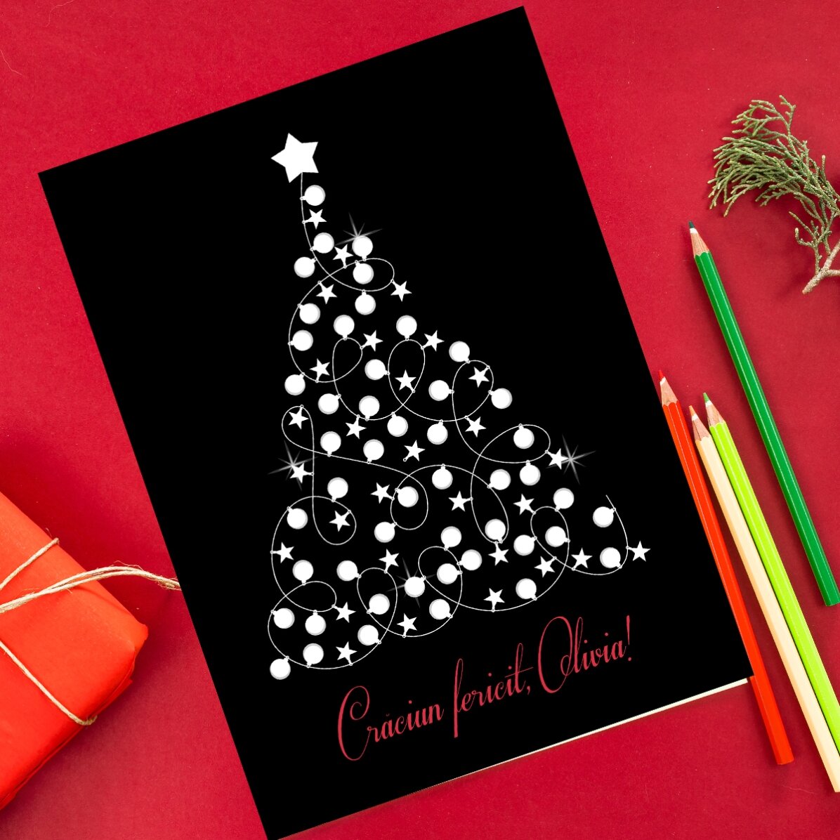 Carte de vœux personnalisée à colorier avec un message de Noël