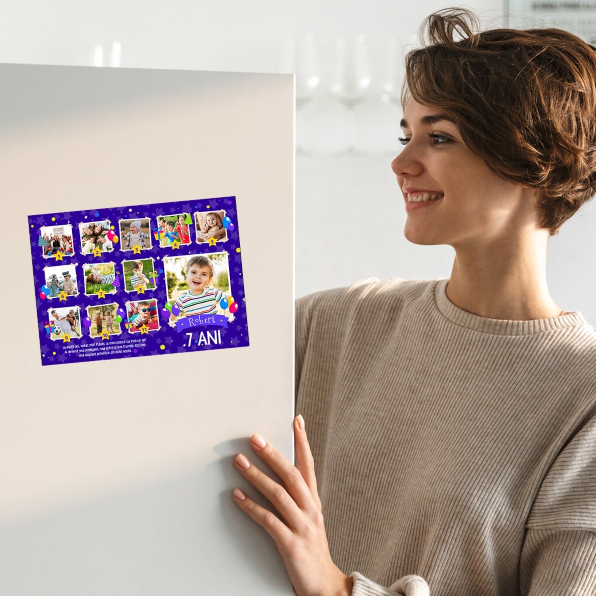 Carte de vœux magnétique personnalisée avec 12 photos et un message pour les enfants - Anniversaire