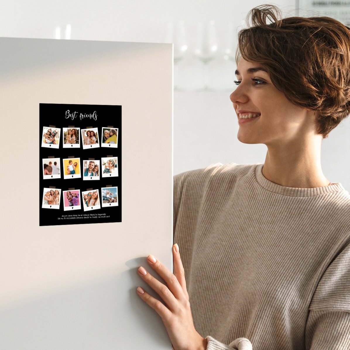 Carte de vœux magnétique personnalisée avec 12 photos et un texte - Polaroid