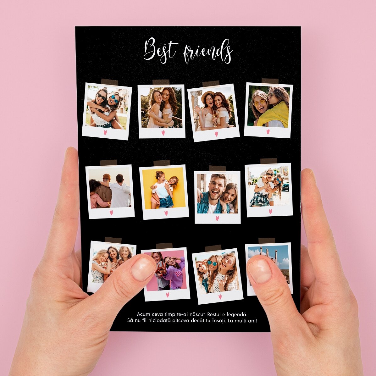 Carte de vœux magnétique personnalisée avec 12 photos et un texte - Polaroid