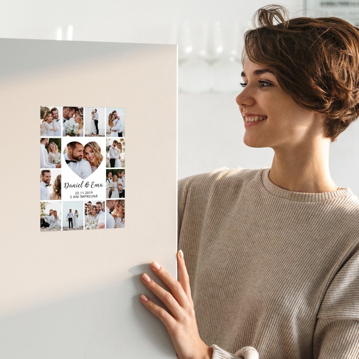 Carte de vœux magnétique personnalisée avec 13 photos et un texte pour l