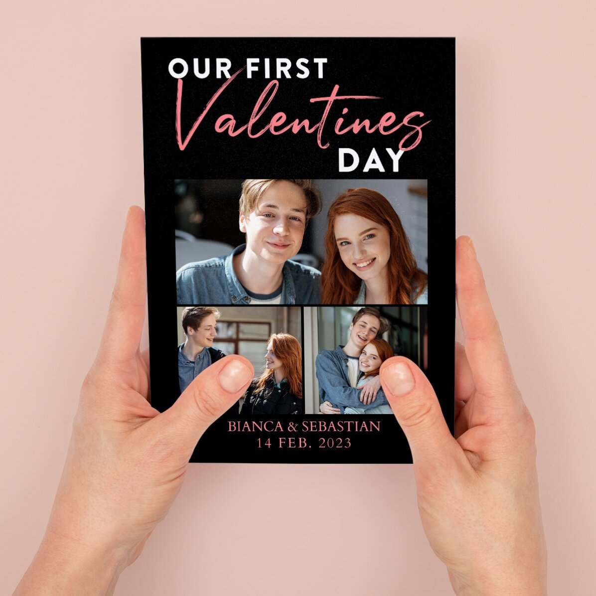 Carte de vœux magnétique personnalisée avec 3 photos et un message - Saint-Valentin