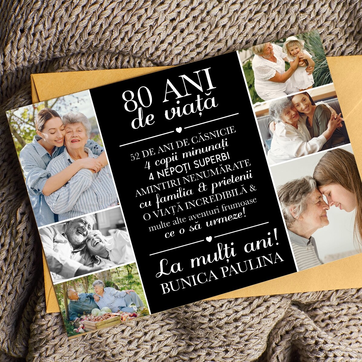 Carte de vœux magnétique personnalisée avec 6 photos et un texte pour la grand-mère - Life