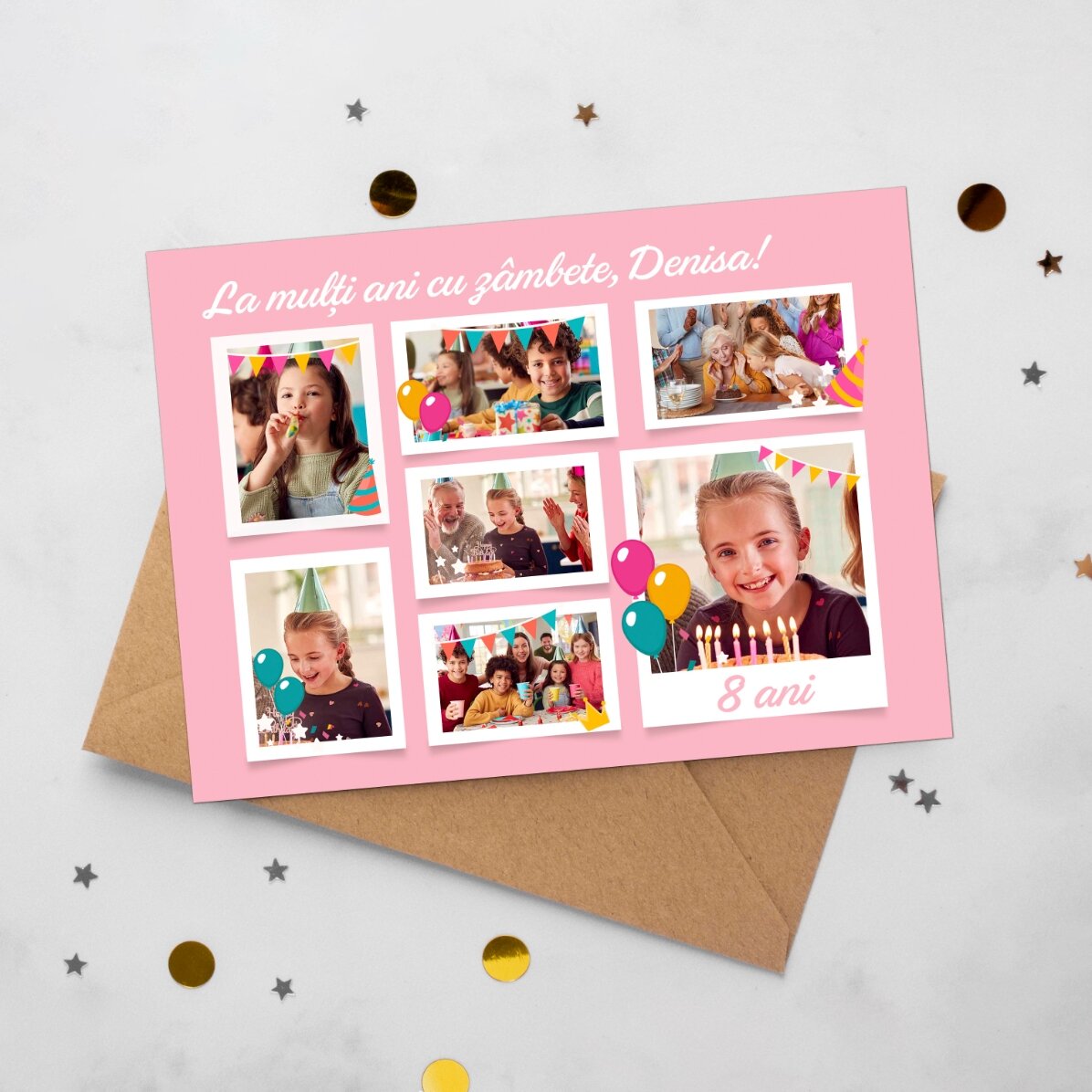 Carte de vœux magnétique personnalisée avec 7 photos et un message pour les enfants