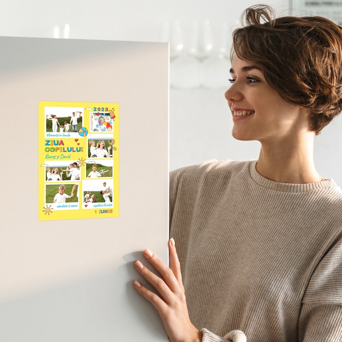 Carte de vœux magnétique personnalisée avec 7 photos et un message - Journée de l