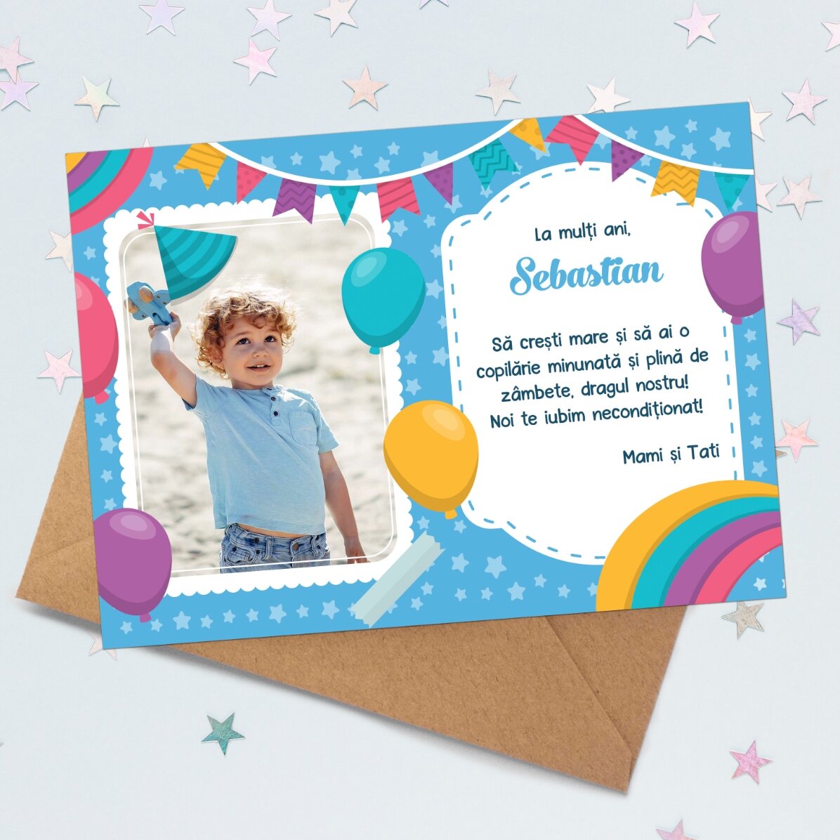 Carte de vœux magnétique personnalisée avec une photo et un message pour les enfants