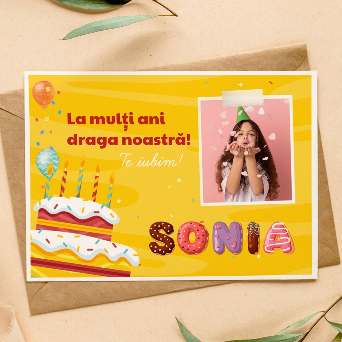 Carte de vœux magnétique personnalisée avec une photo, un texte et un prénom spécial - Anniversaire