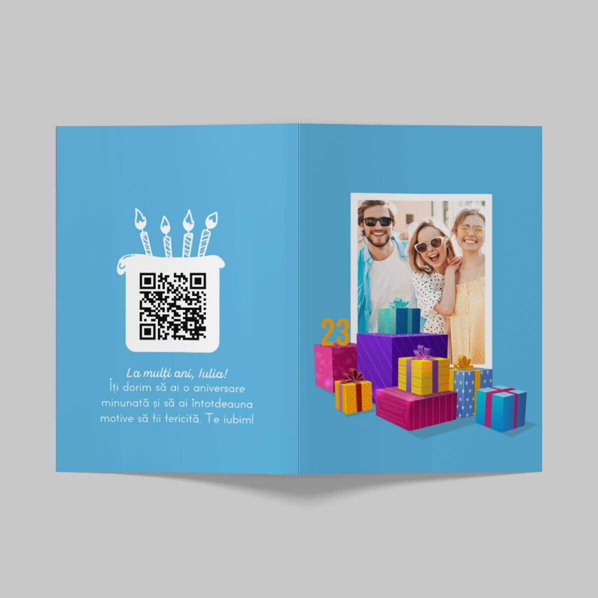 Carte de vœux personnalisée avec photo, texte et code QR - Joyeux anniversaire