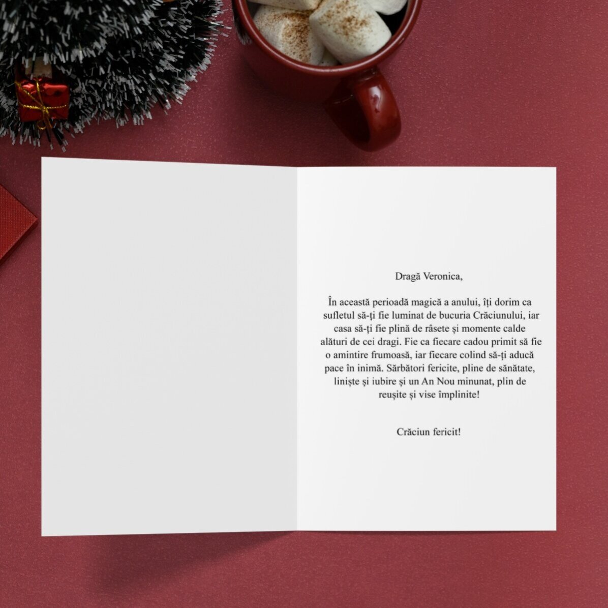Carte de vœux personnalisée avec 4 photos et un texte - Couronne de Noël