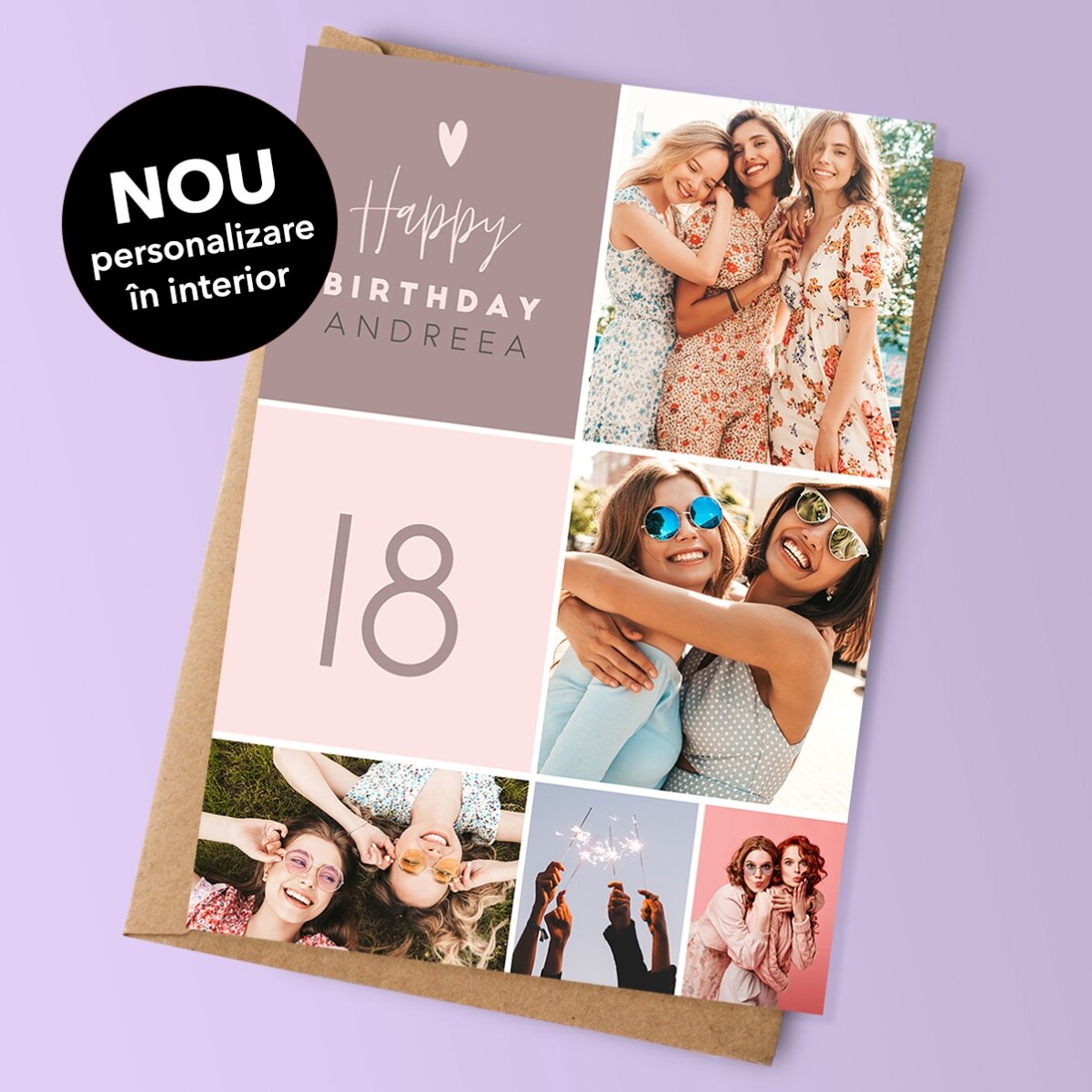 Carte de vœux personnalisée avec 5 photos et un texte - Joyeux anniversaire