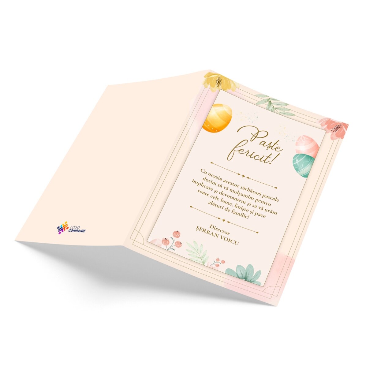 Carte de vœux personnalisée avec logo et message pour Pâques