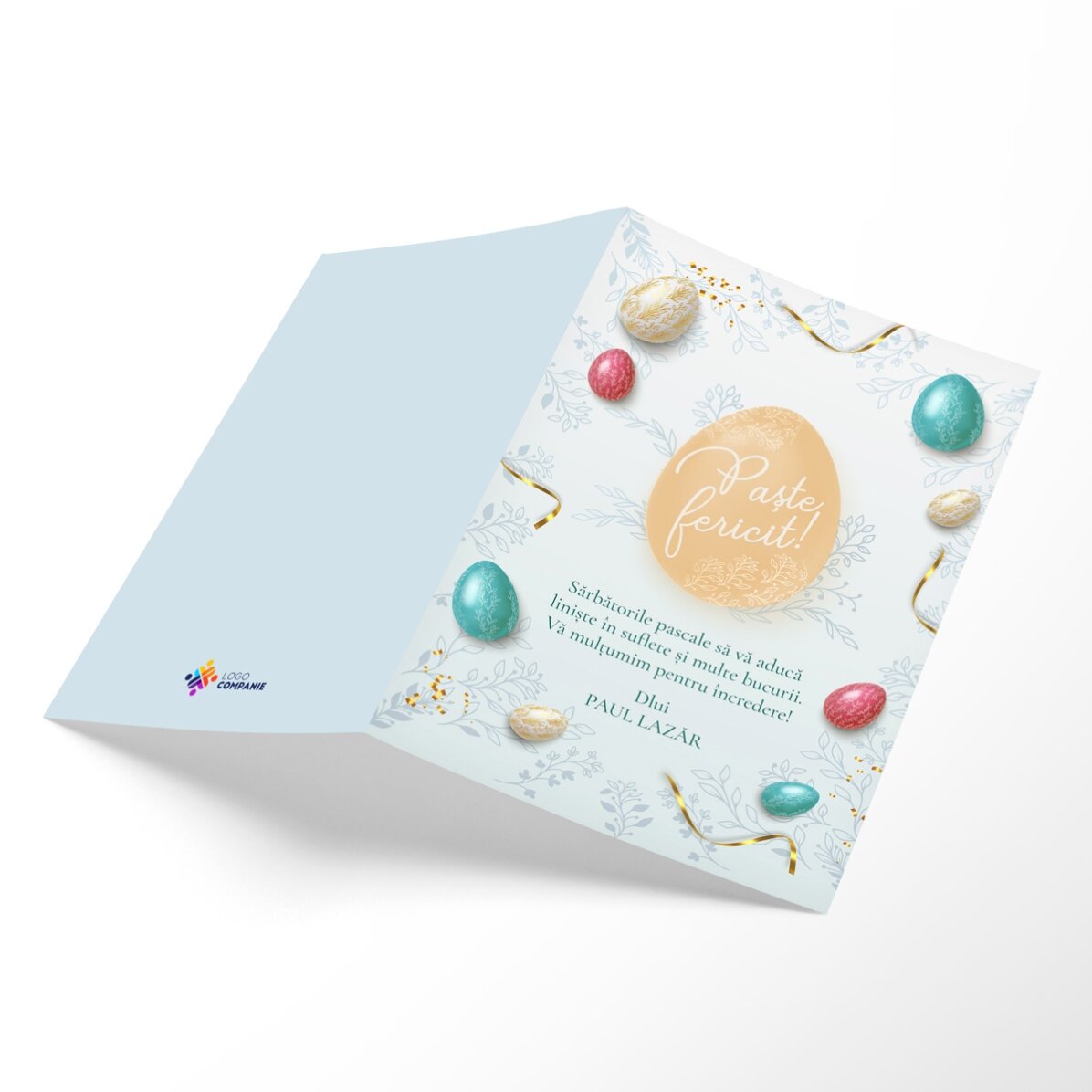Carte de vœux personnalisée avec logo et message - Joyeuses Pâques !