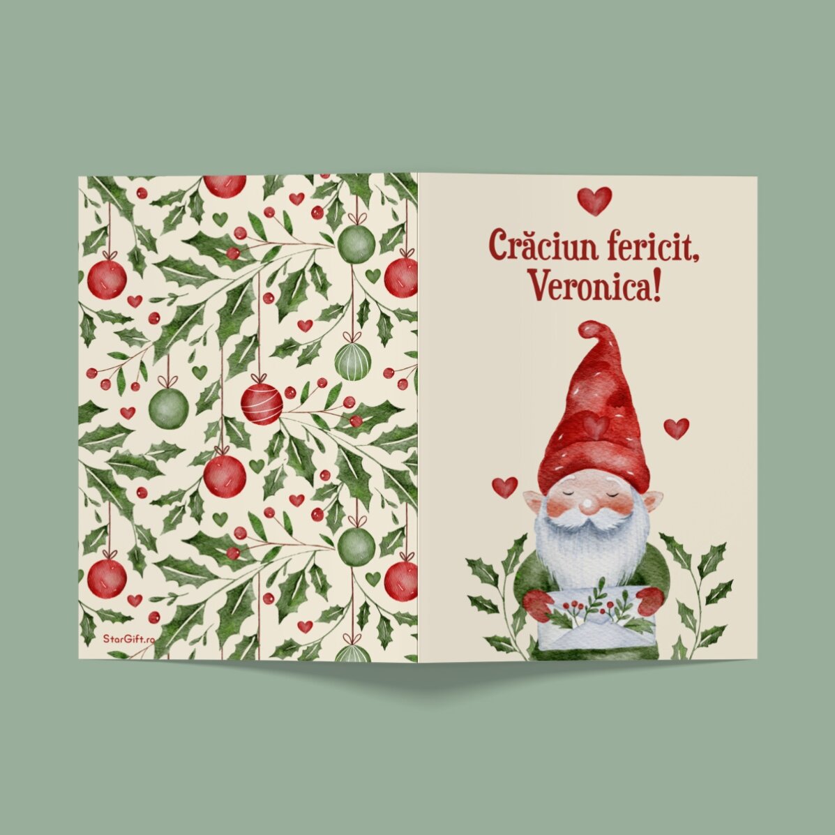 Carte de vœux personnalisée avec un message de Noël - Gnome