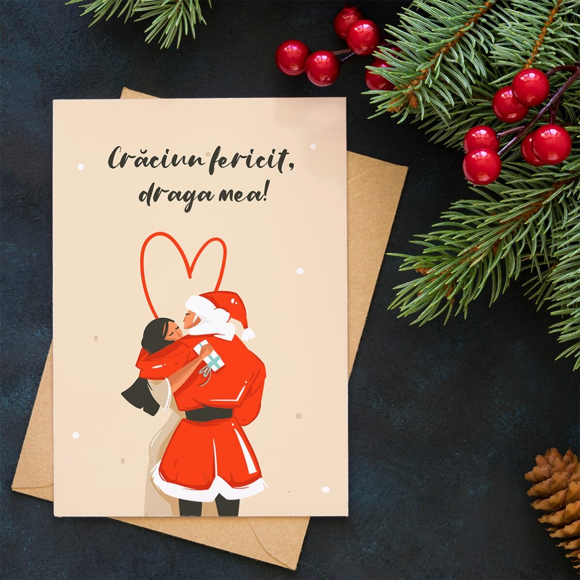 Carte de vœux personnalisée avec un message de Noël pour un couple