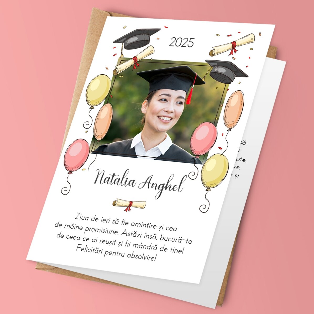 Carte de vœux personnalisée avec une photo et un texte - Remise des diplômes