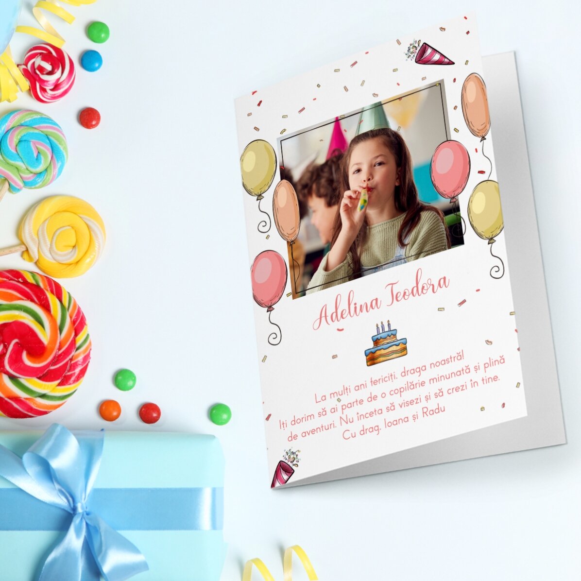 Carte de vœux personnalisée avec une photo et un texte - Joyeux anniversaire