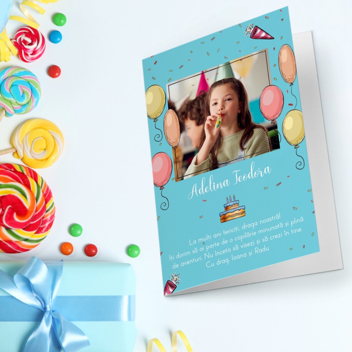 Carte de vœux personnalisée avec une photo et un texte - Joyeux anniversaire