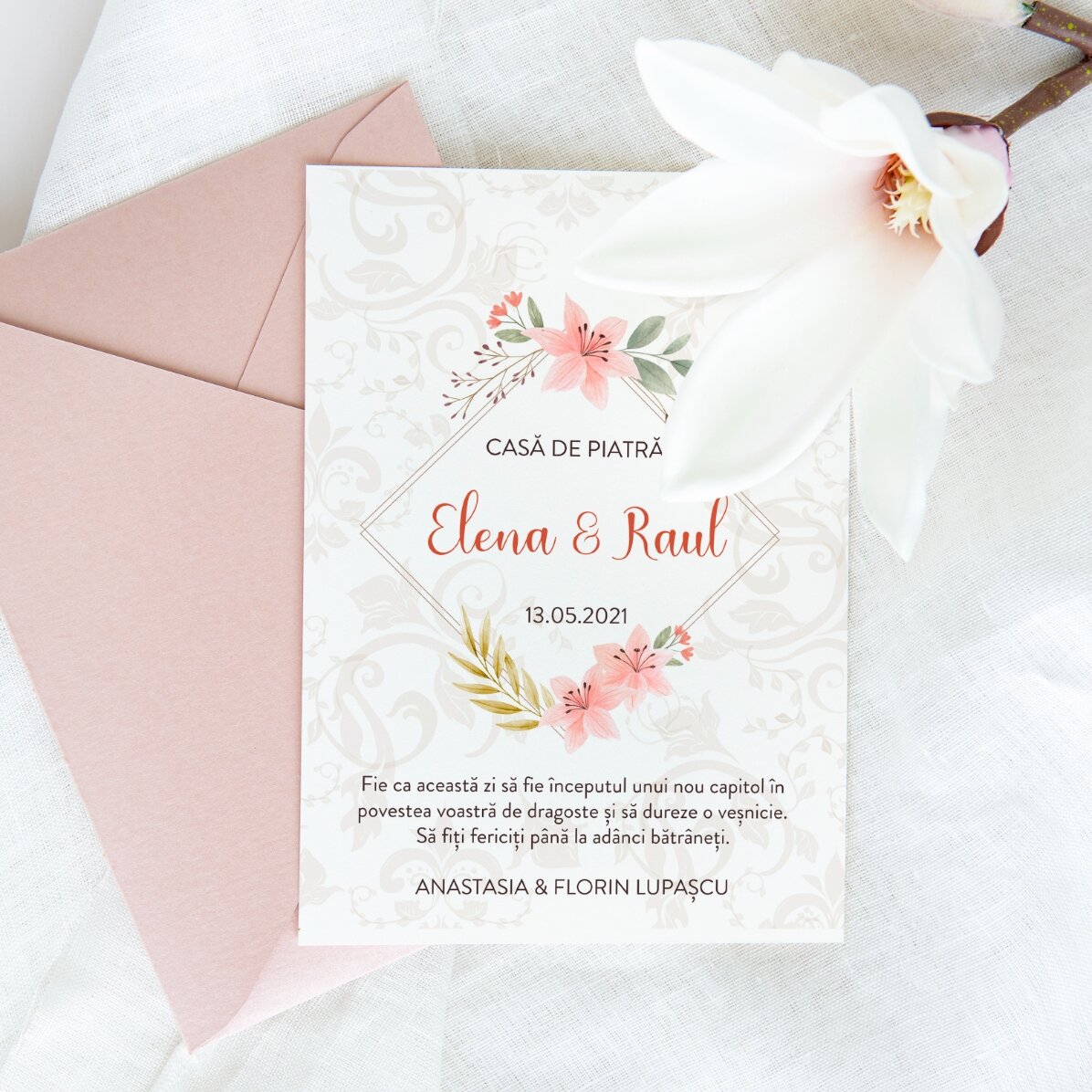 Carte de vœux personnalisée avec texte - Maison en pierre