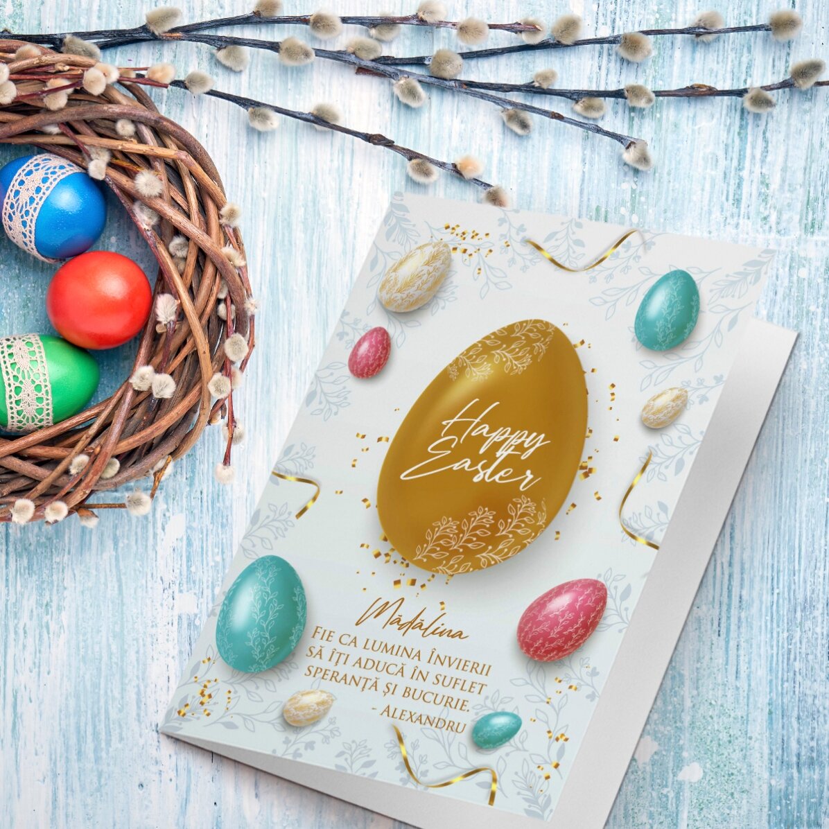 Carte de vœux personnalisée avec texte - Vœux de Pâques