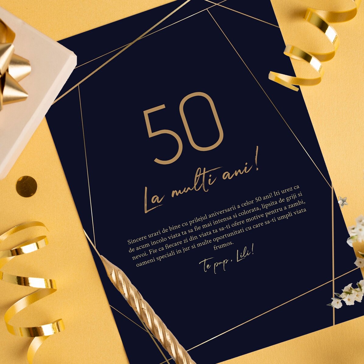 Carte de vœux personnalisée avec texte - Golden 50