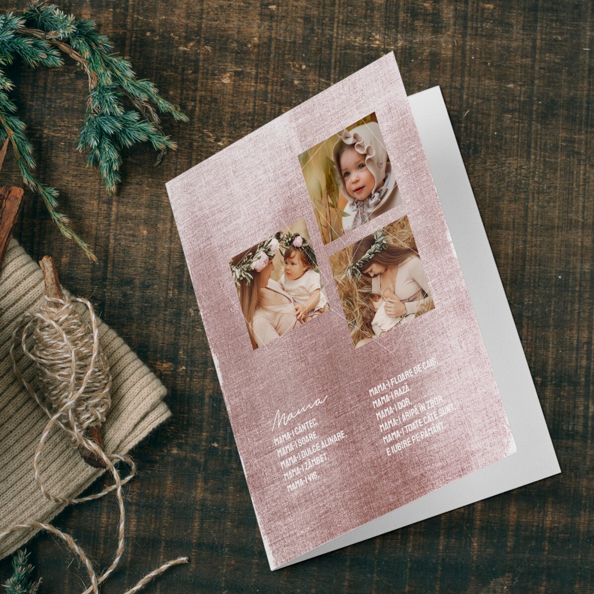 Carte de vœux personnalisée avec 3 photos et un texte - Tendre créature