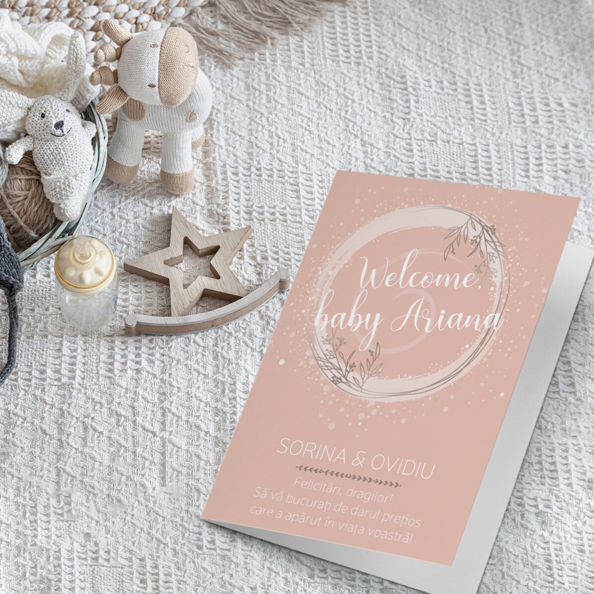 Carte de vœux personnalisée avec texte - Bienvenue, bébé !