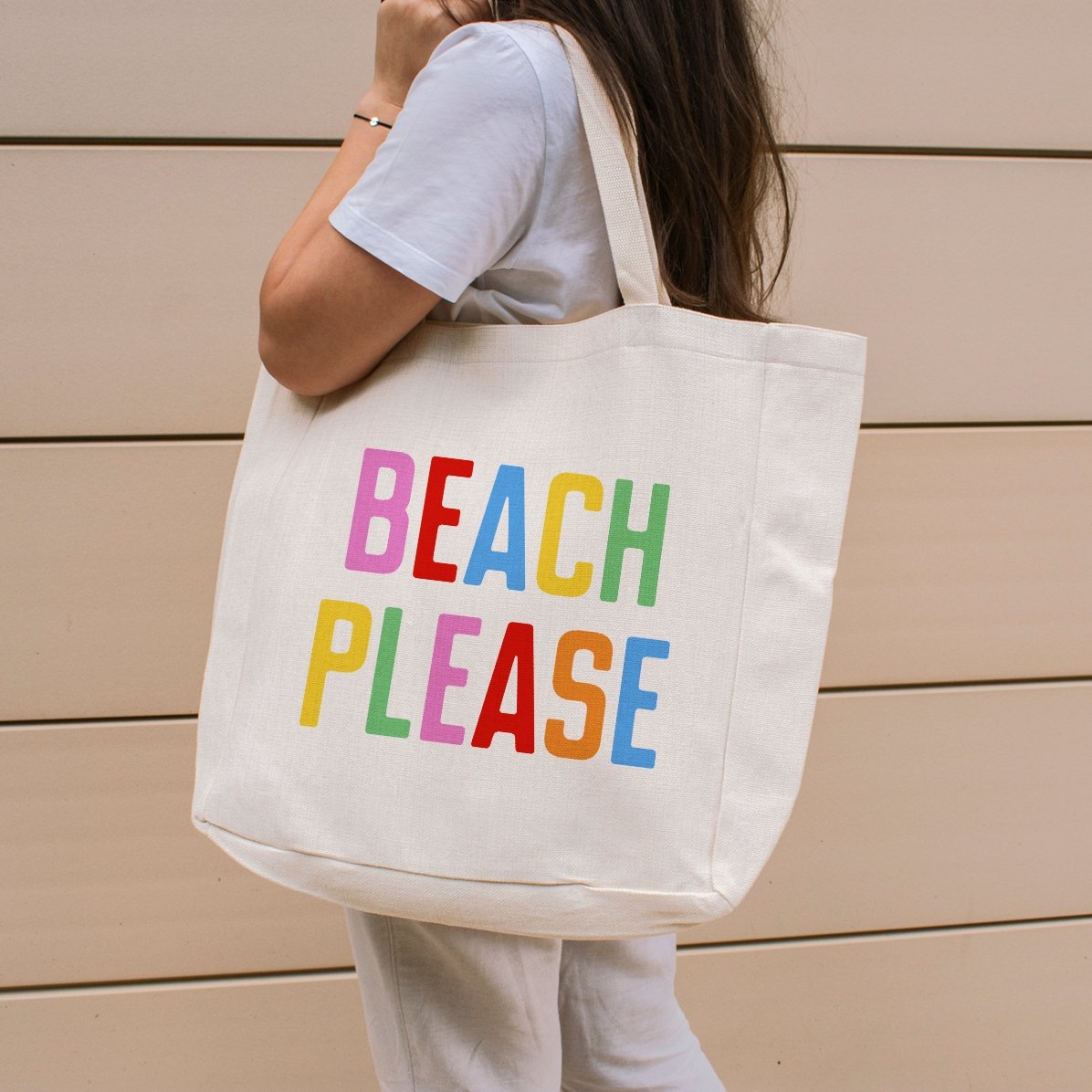 Sac de plage personnalisé avec inscription - « Beach please » multicolore