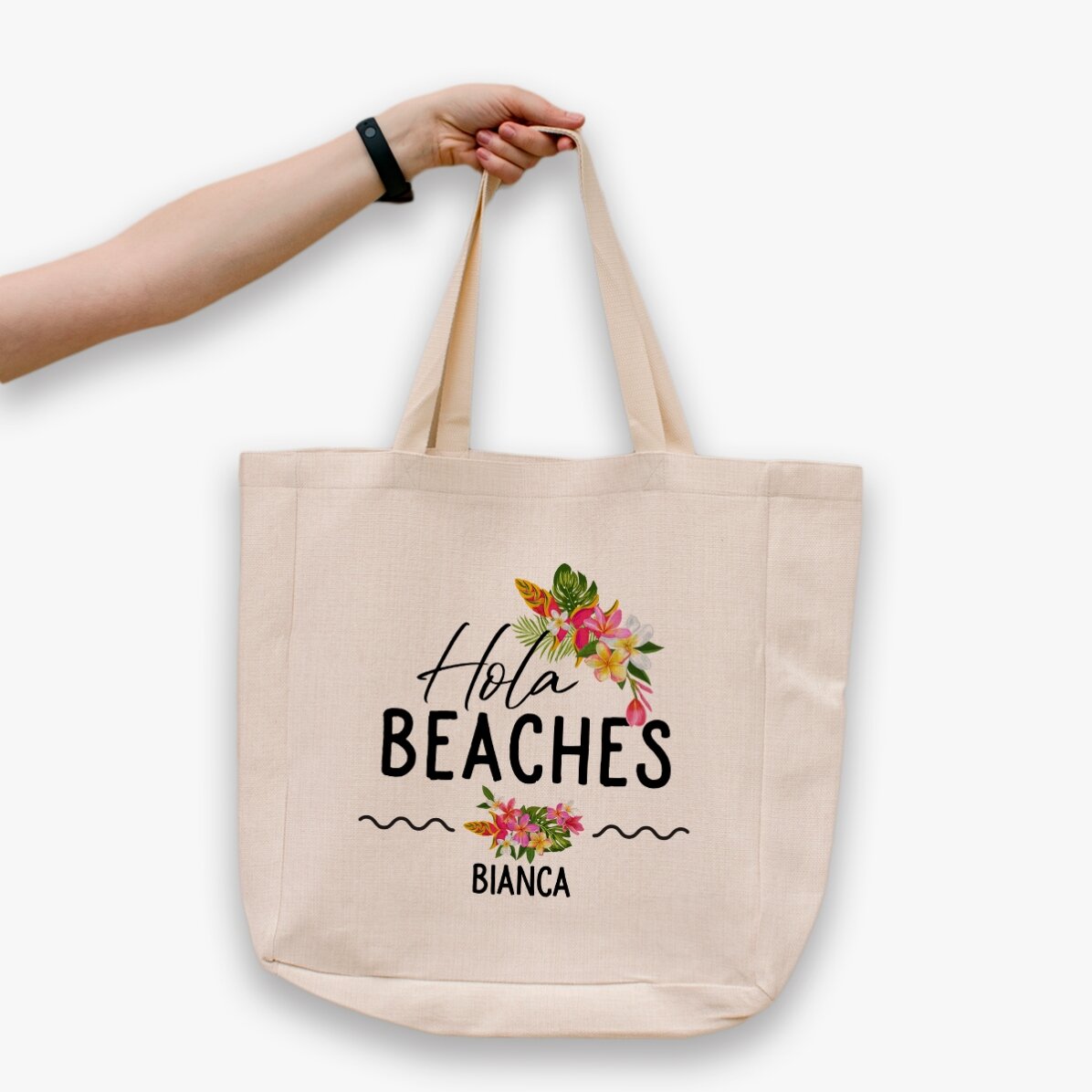 Sac de plage personnalisé avec inscription - Hola Beaches