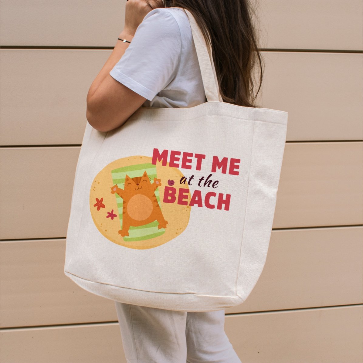 Sac de plage personnalisé avec inscription - « Meet me at the beach »