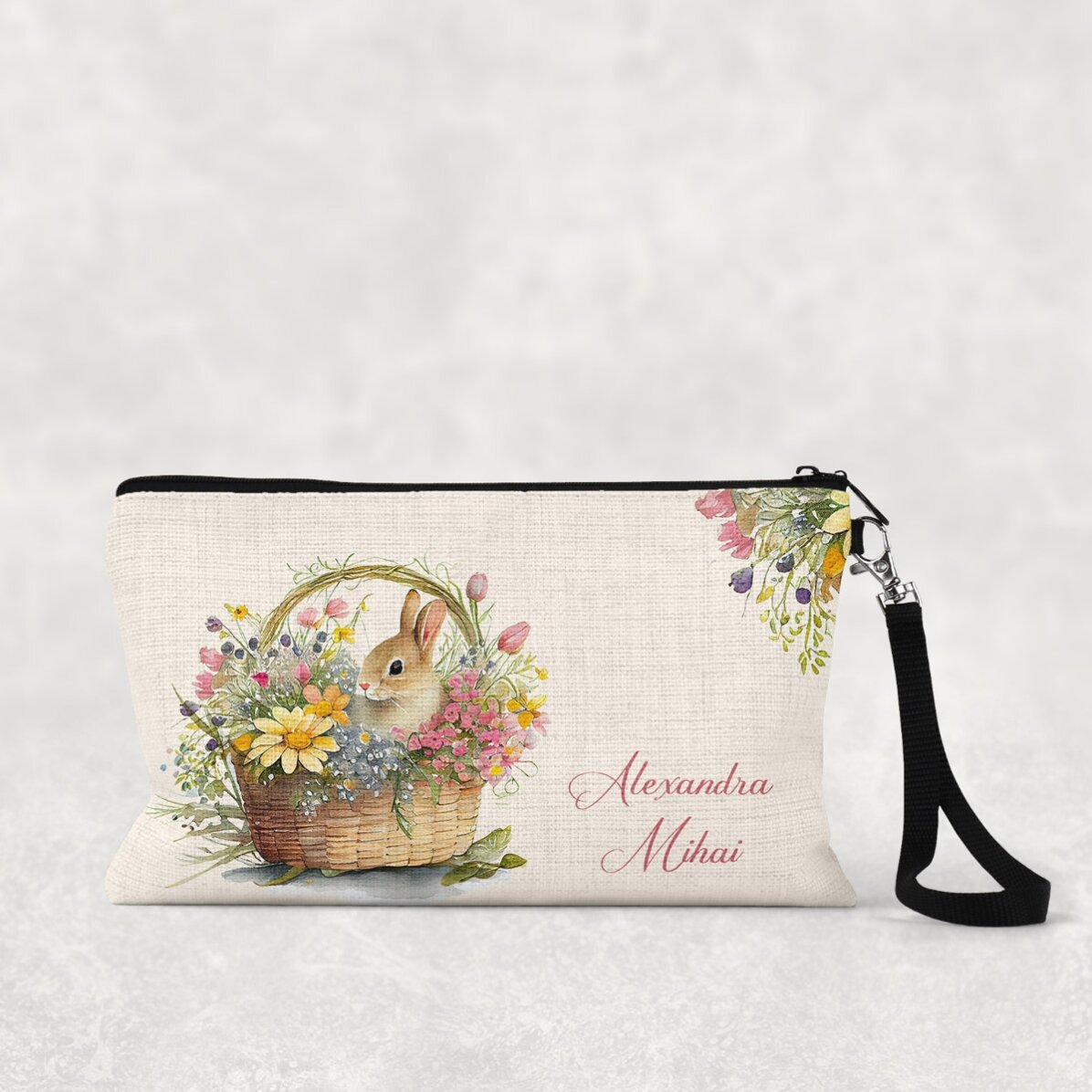 Petite trousse à accessoires personnalisée avec un prénom - Lapin