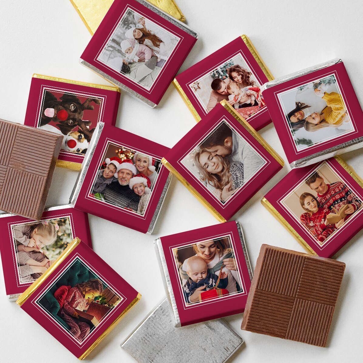 Sphère contenant 10 mini-chocolats personnalisés avec des photos
