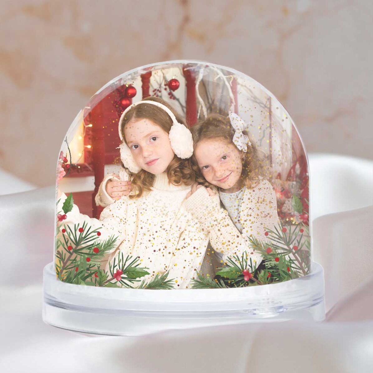 Personalised desk globe with message and 2 photos - Merry Christmas!